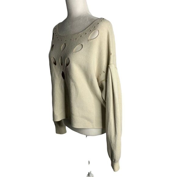 Wildfox Sample Cropped Sweater S Beige Distressed Exposed Seams Pleated Sleeves - Picture 3 of 7